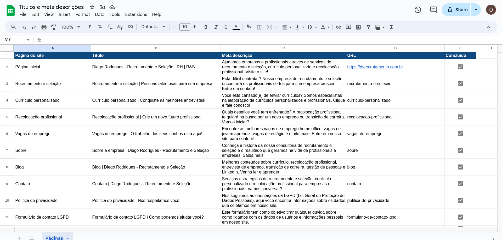 SEO títulos das páginas e meta descriptions