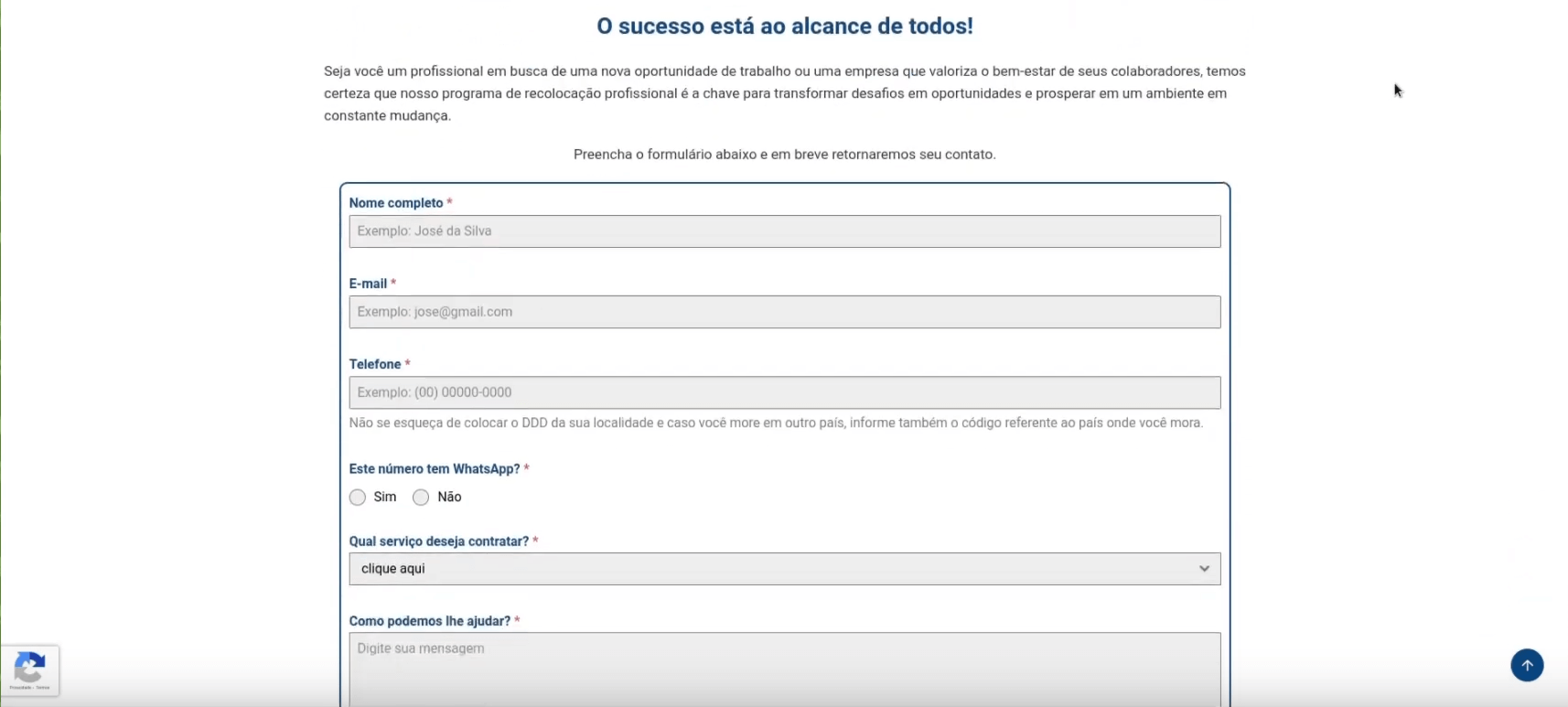 UX design formulário de contato