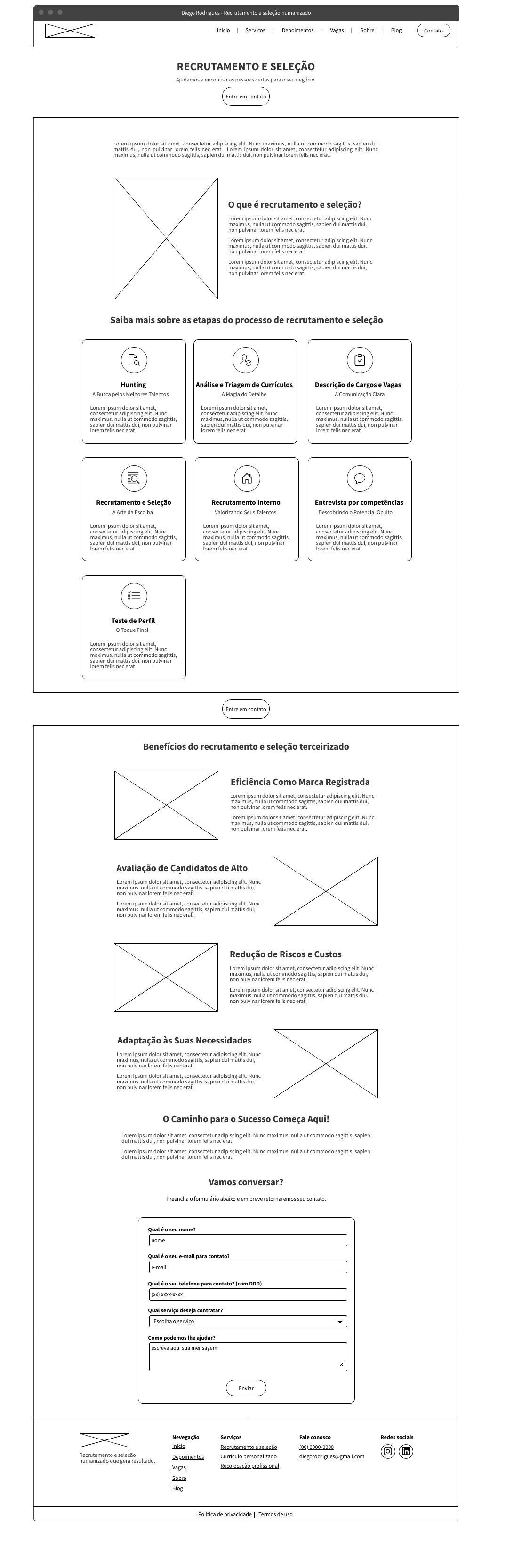 Wireframe página de recrutamento e seleção