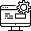 Monitor mostra na tela uma engrenagem. Representa o suporte técnico e manutenção de sites em WordPress.