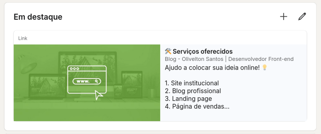 Linkedin seção "Em destaque"