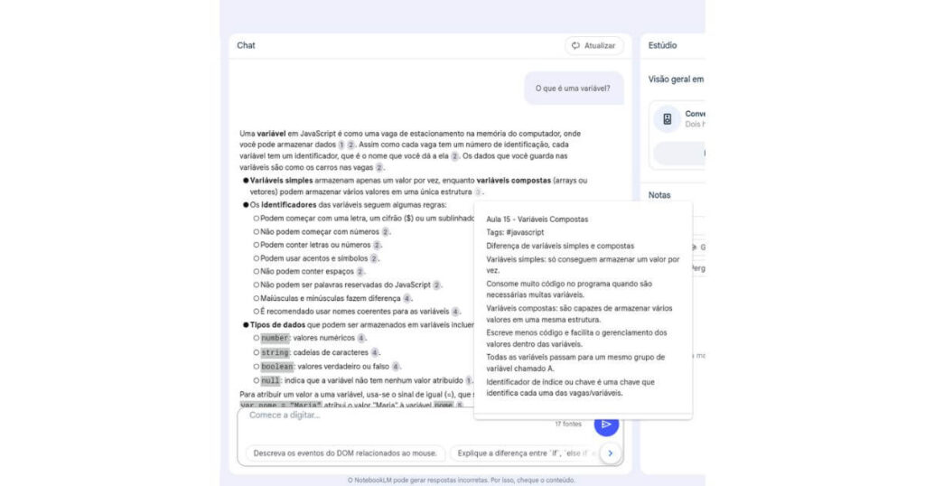 Chat Notebook LM referências da resposta