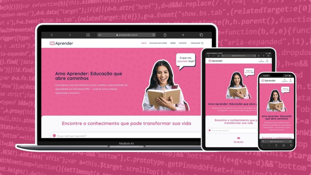 amo-aprender-educacao Site do cliente "Amo Aprender" na versão de computador, tablet e celular.